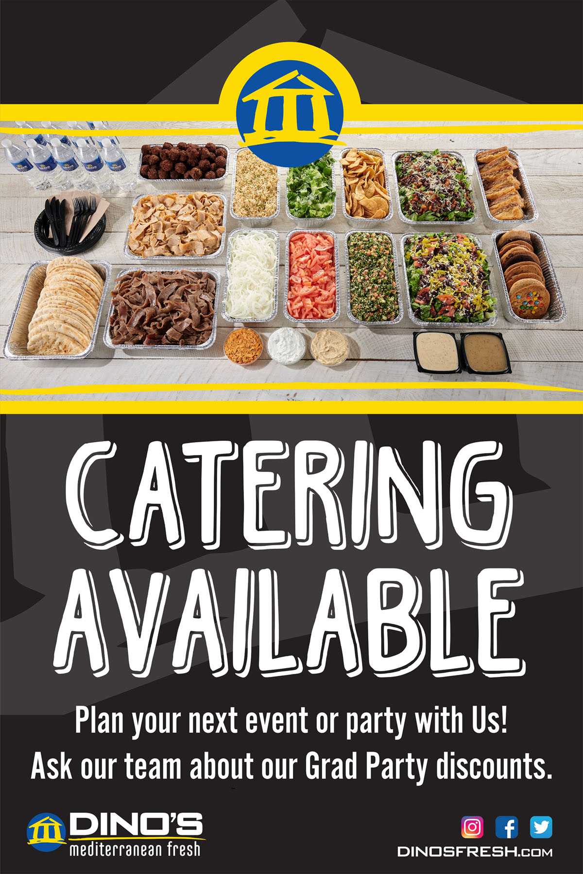 Catering Available: Plan your next party with us! Ask our team about our grad party discounts.